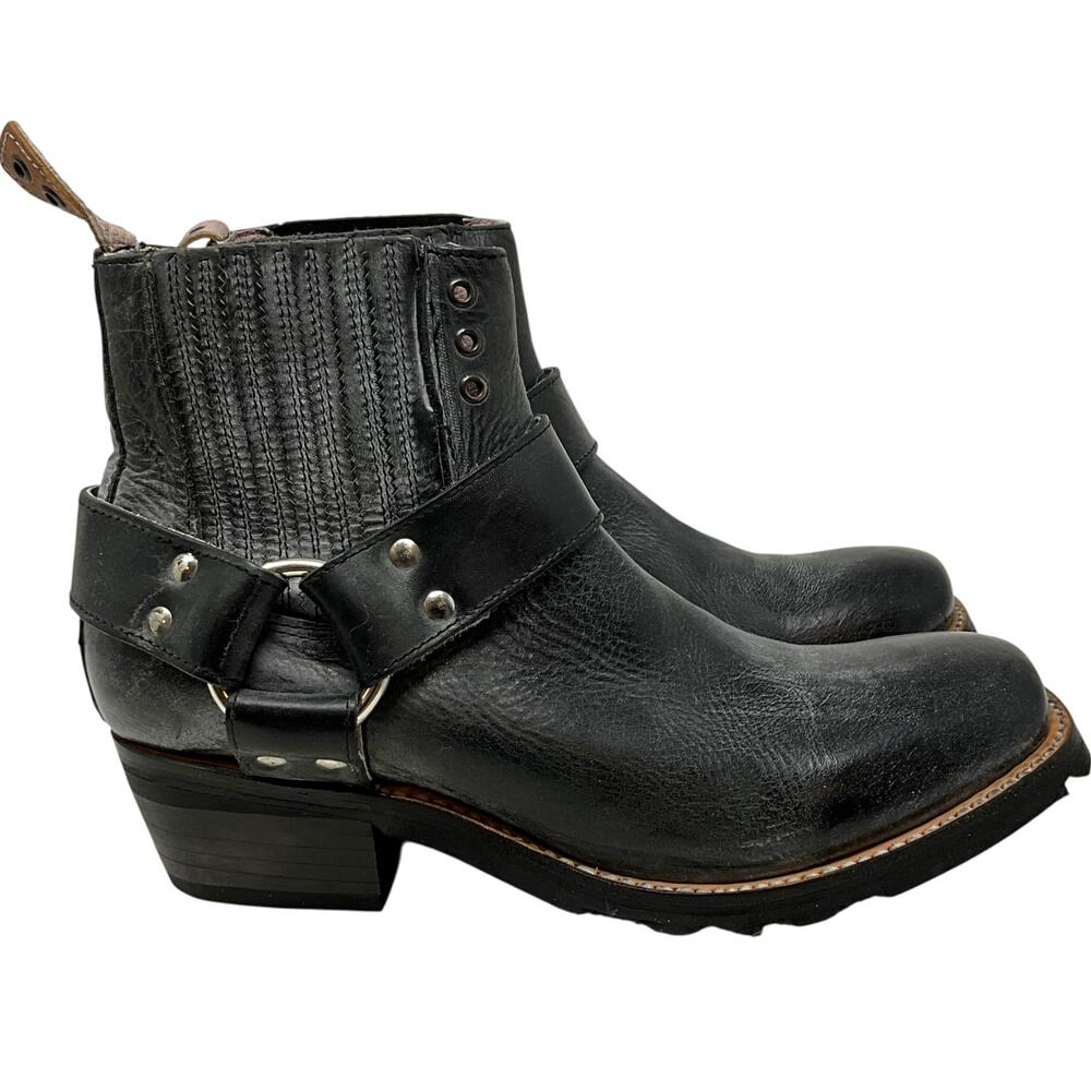 Freebird Whiskey Boots Womens 10 Black Leather Ankle Harness Biker Block Heel - Picture 5 of 11